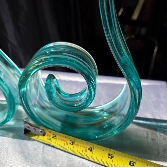 Vintage MCM Murano Style Art Glass Ribbon Swirl Sculpture Set Teal Gold - Picture 16 of 16